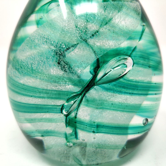 Vintage Studio Glass Paperweight Egg Green Swirl Signed Ann Corcoran '93 Nouwrot - Picture 4 of 16